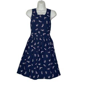Nordstrom Girl’s Fit & Flare‎ Dress Navy White Floral Pleated Sleeveless 16 New